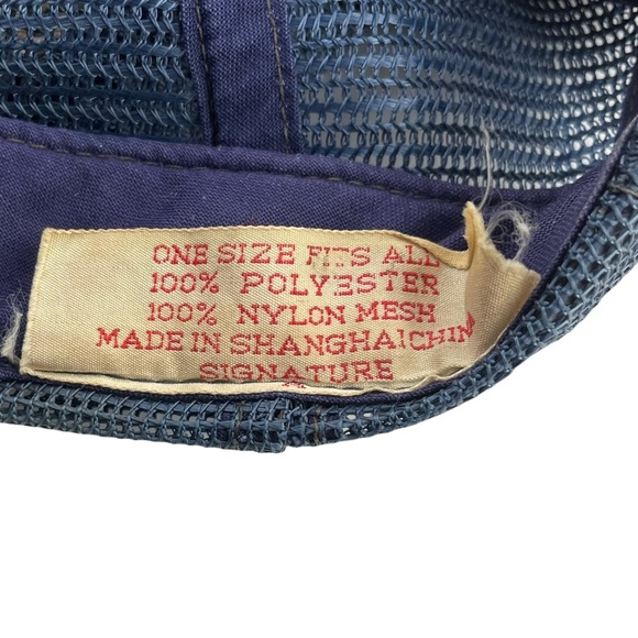 Vintage Snap-back Trucker Cap Hat Mesh Back Tractor Inn Heavy Patina Blue Boho - Picture 4 of 9